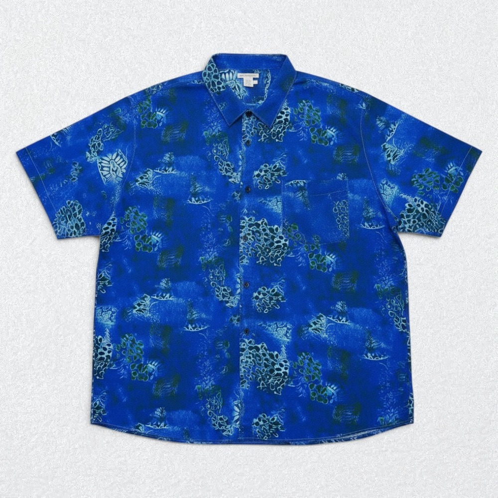 Carbon 2 Cobalt Button Up Shirt Mens XXL Blue Abstract Floral Linen Viscose - Picture 1 of 9